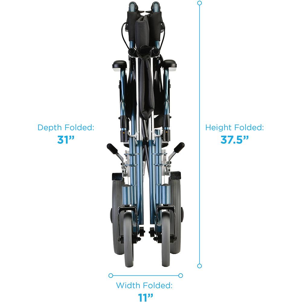 Heavy Duty Transport Chair with 12" Wheels, Hand Brakes, Removable Arms - 22" Extra Wide with Swing Away thumbnail 3