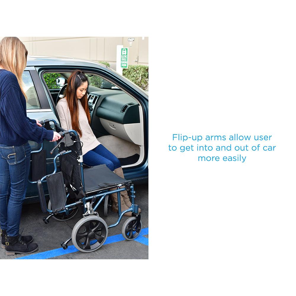 Heavy Duty Transport Chair with 12" Wheels, Hand Brakes, Removable Arms - 22" Extra Wide with Swing Away thumbnail 4