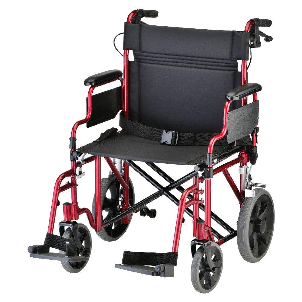 Heavy Duty Transport Chair with 12" Wheels, Hand Brakes, Removable Arms - 22" Extra Wide with Swing Away thumbnail 2