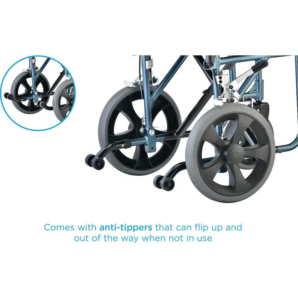 Lightweight Transport Chair with 12" Rear Wheels, Hand Breaks, Removeable Arms - 19" with Swing Away Foot thumbnail 3