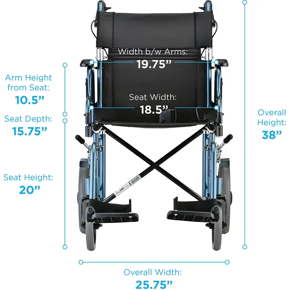 Lightweight Transport Chair with 12" Rear Wheels, Hand Breaks, Removeable Arms - 19" with Swing Away Foot thumbnail 4