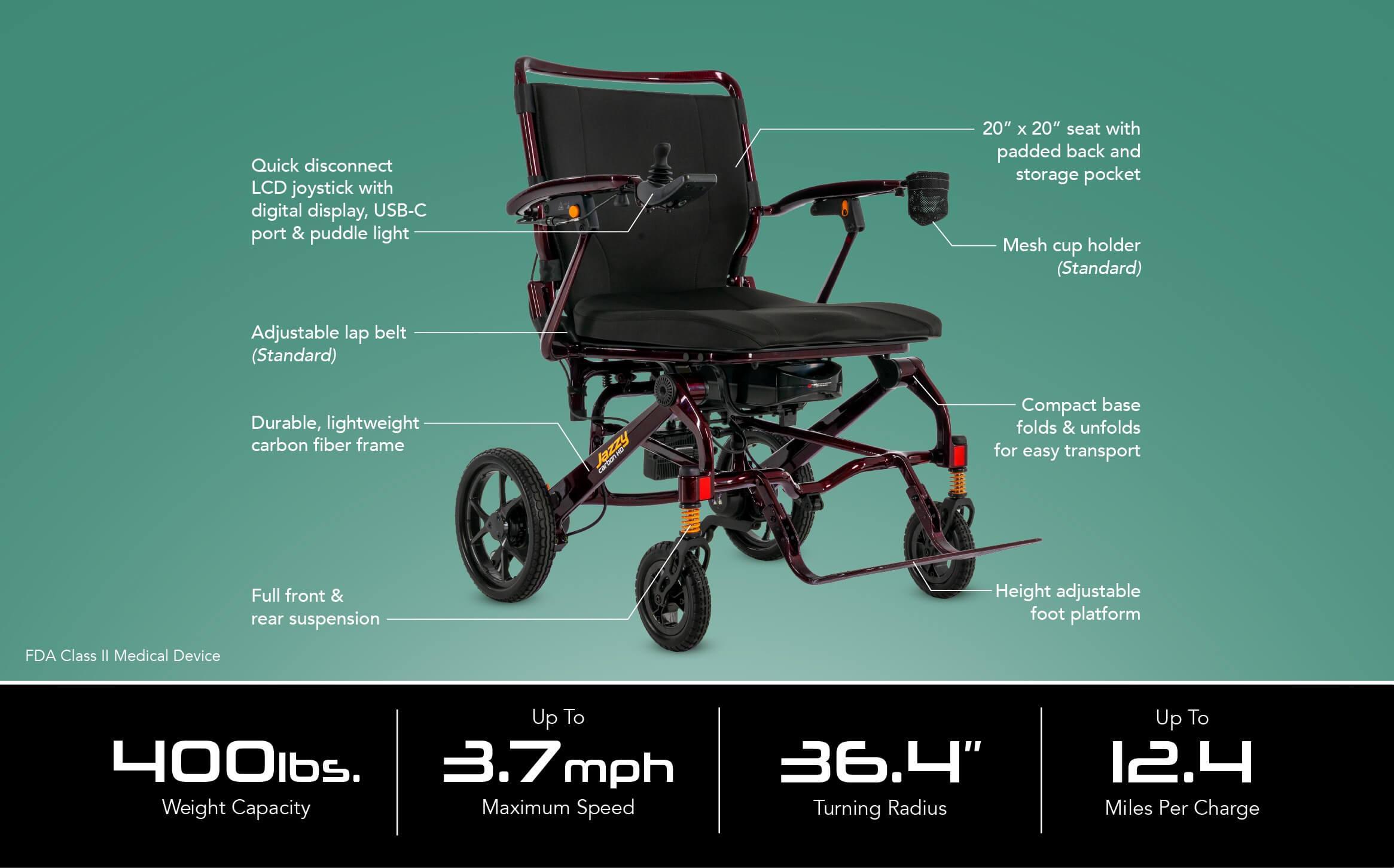 Pride Jazzy Carbon HD Lightweight Folding Power Wheelchair thumbnail 3