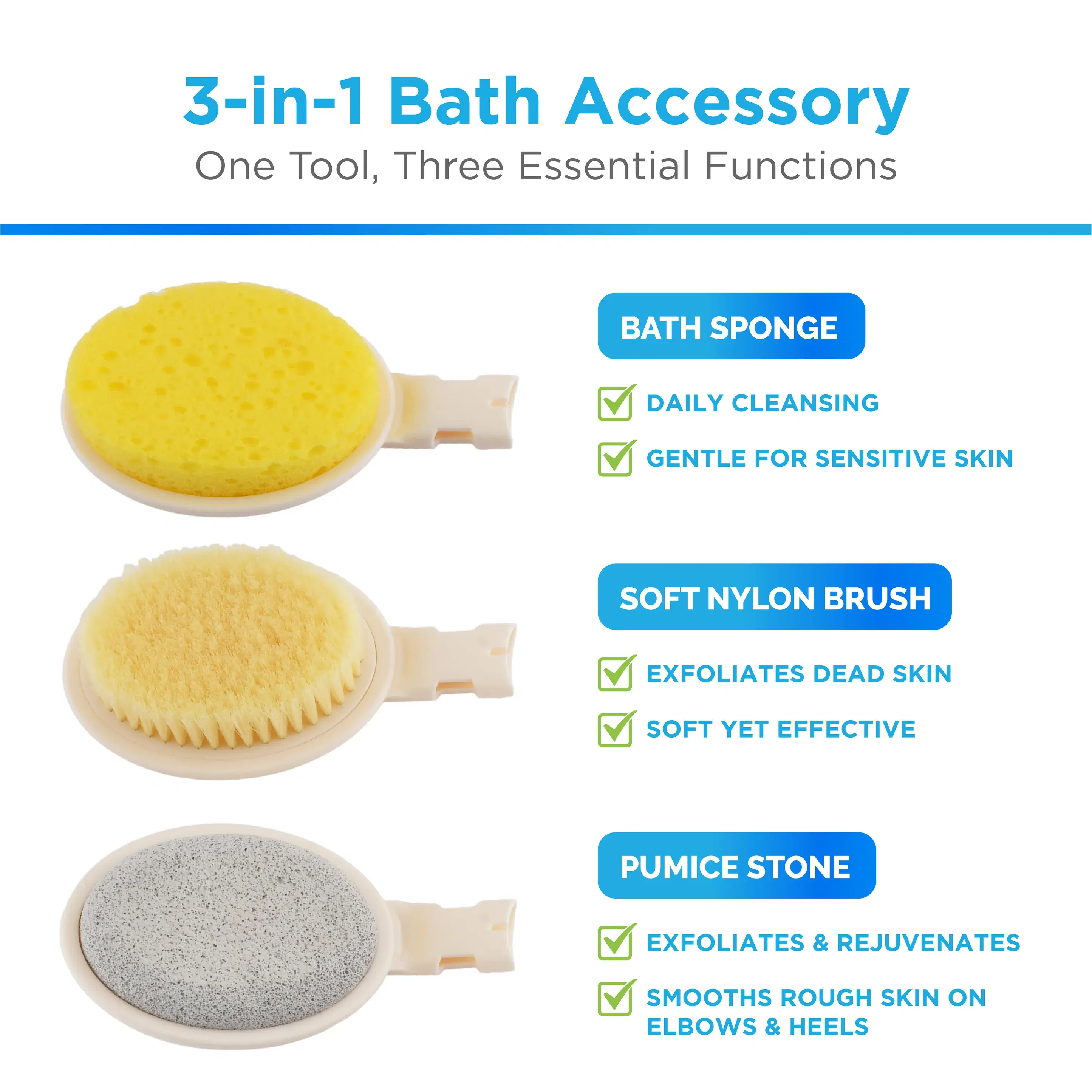 NOVA 3‑in‑1 Folding Bath Brush Set (PA‑4001) thumbnail 3
